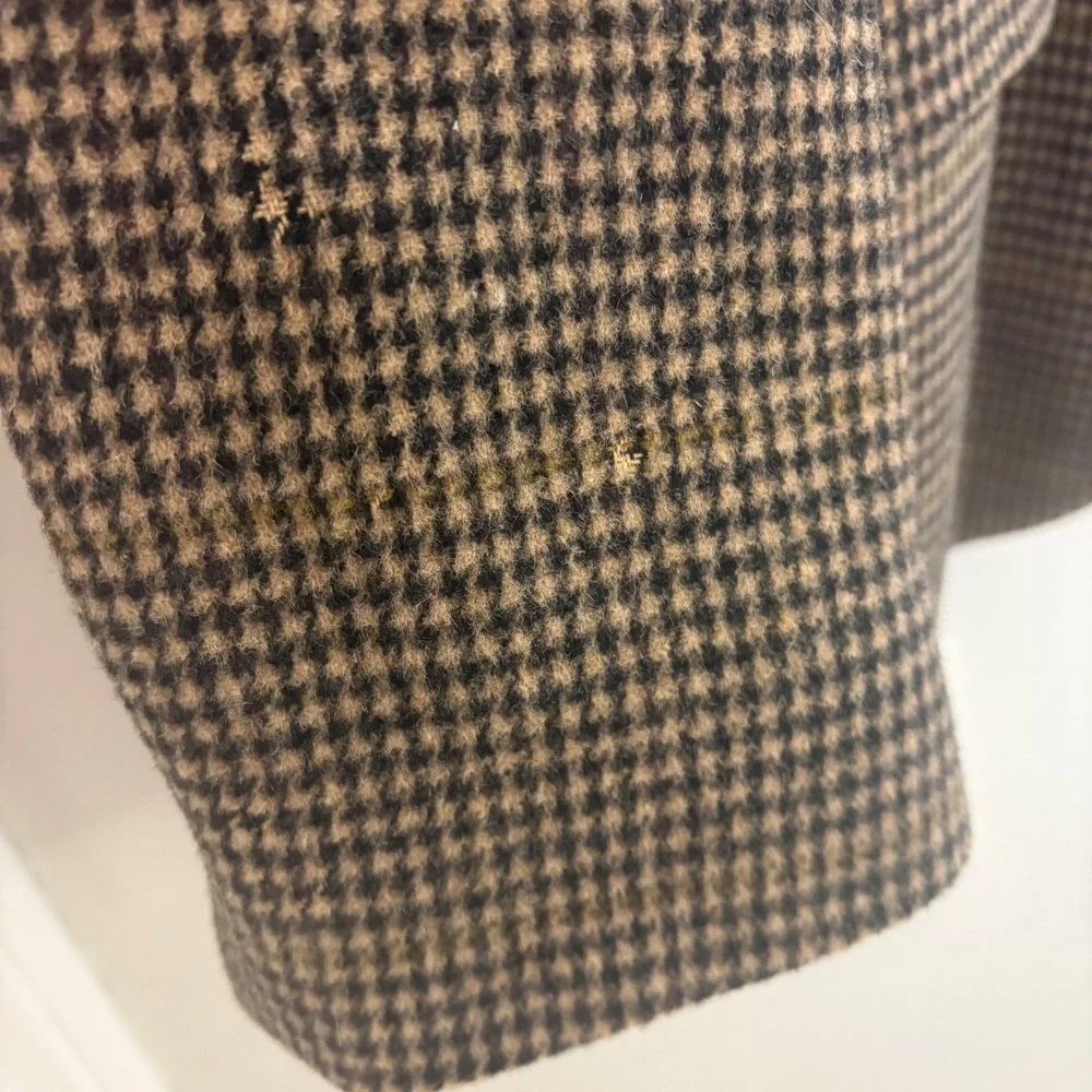Stafford Blazer Men46L Tan Black Houndstooth Plaid Sport Coat 2B Wool Camel Hair